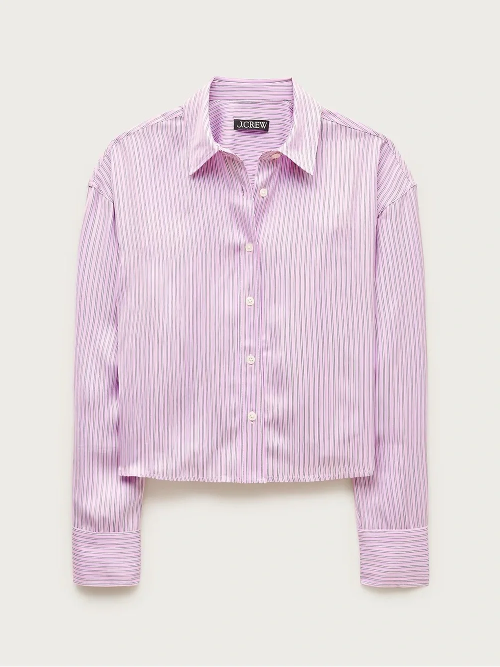 J. Crew Pink and White Striped Cropped Button-Down Shirt